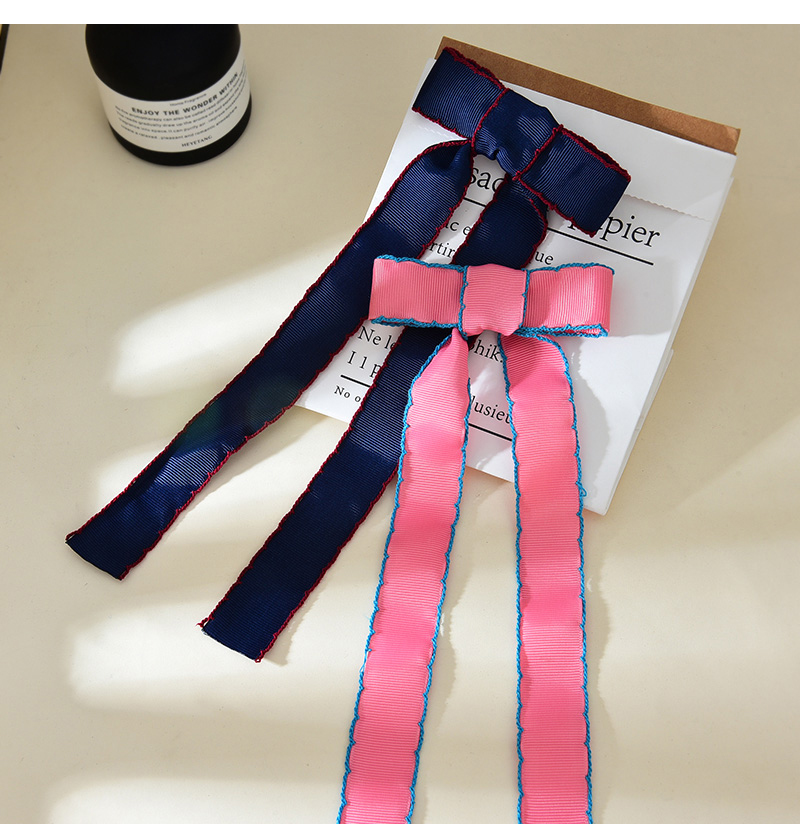 Fashion Navy Blue Alloy Fabric Contrast Color Long Bow Hairpin,Hairpins