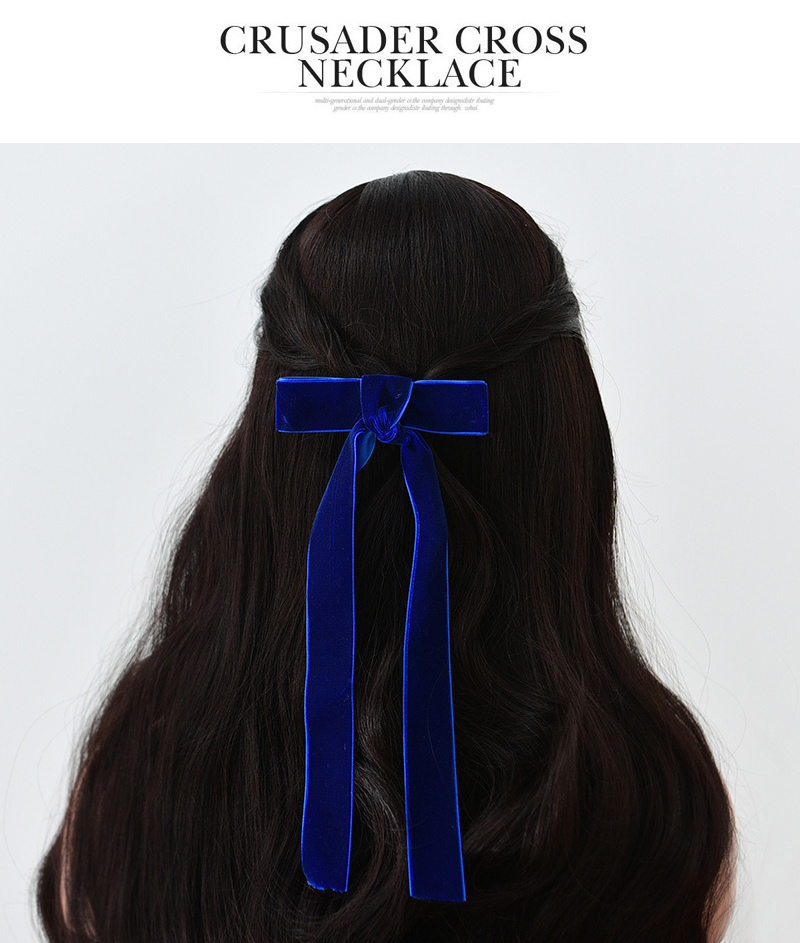 Fashion Navy Blue Alloy Velvet Long Bow Hairpin,Hairpins
