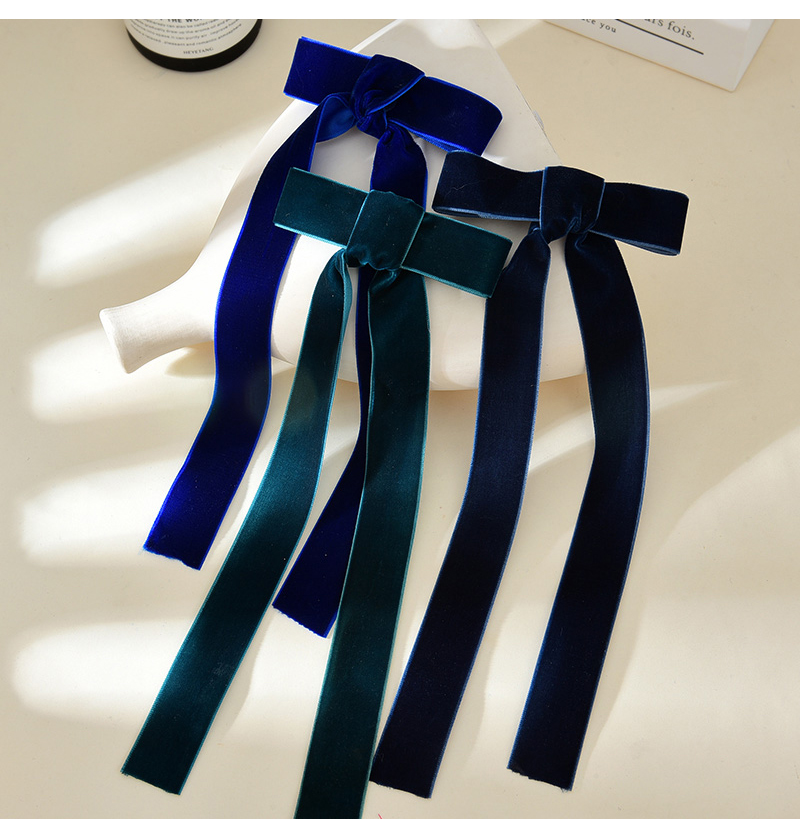 Fashion Navy Blue Alloy Velvet Long Bow Hairpin,Hairpins