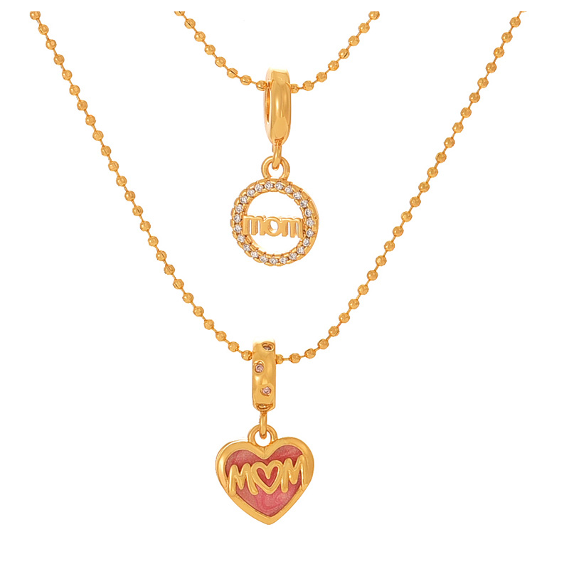 Fashion Gold Copper Set Zirconia Round Letter Mom Pendant Bead Necklace,Necklaces