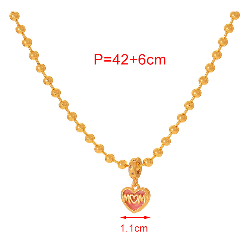 Fashion Pink Copper Inlaid Zircon Drop Oil Love Letter Mom Pendant Bead Necklace (3mm),Necklaces