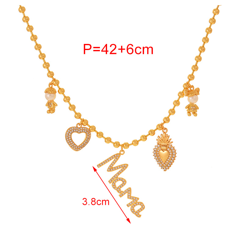 Fashion Gold Copper Inlaid Zircon Letter Mama Love Boy And Girl Pearl Pendant Bead Necklace (3mm),Necklaces