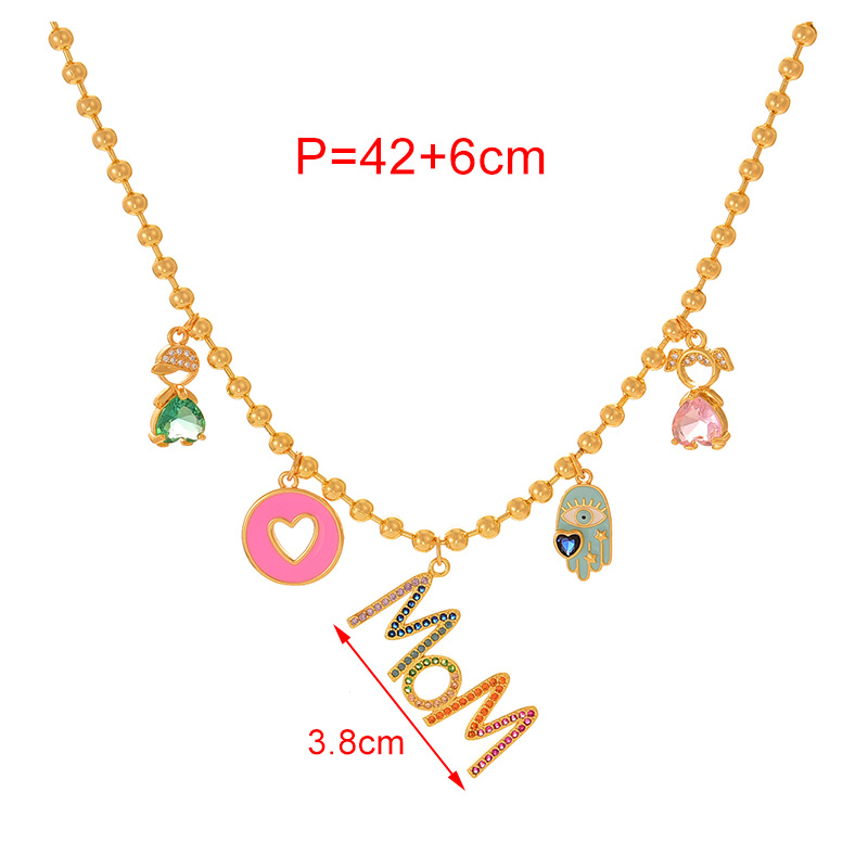 Fashion Color Copper Inlaid Zircon Letter Mama Dripping Oil Love Boy And Girl Pendant Bead Necklace (3mm),Necklaces