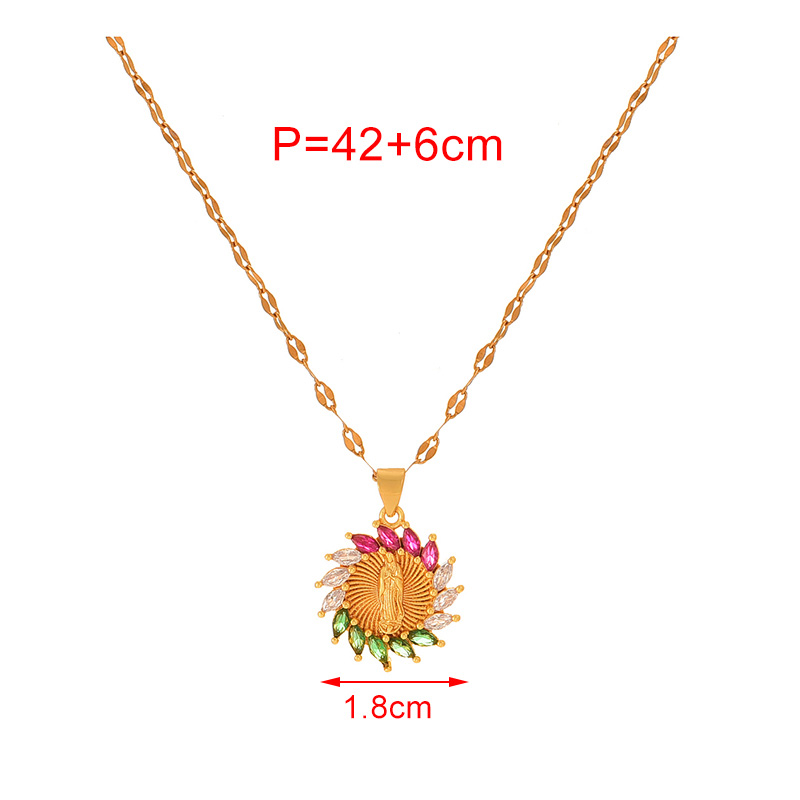 Fashion Golden 5 Titanium Steel Inlaid With Zirconium Irregular Portrait Pendant Necklace,Necklaces