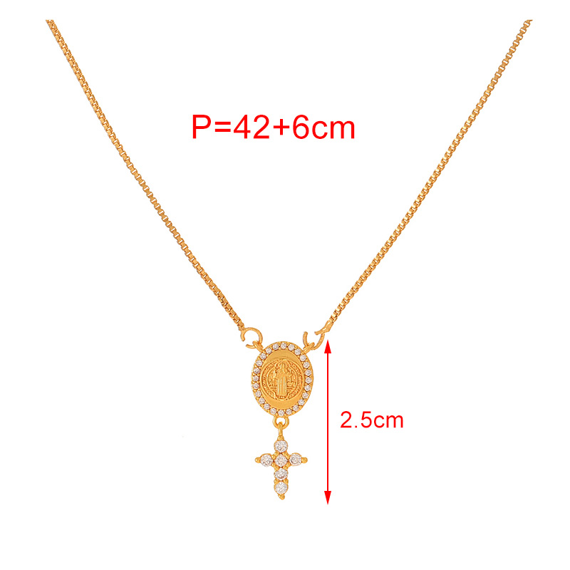 Fashion Golden 2 Copper Set Zirconia Oval Figure Cross Pendant Necklace,Necklaces