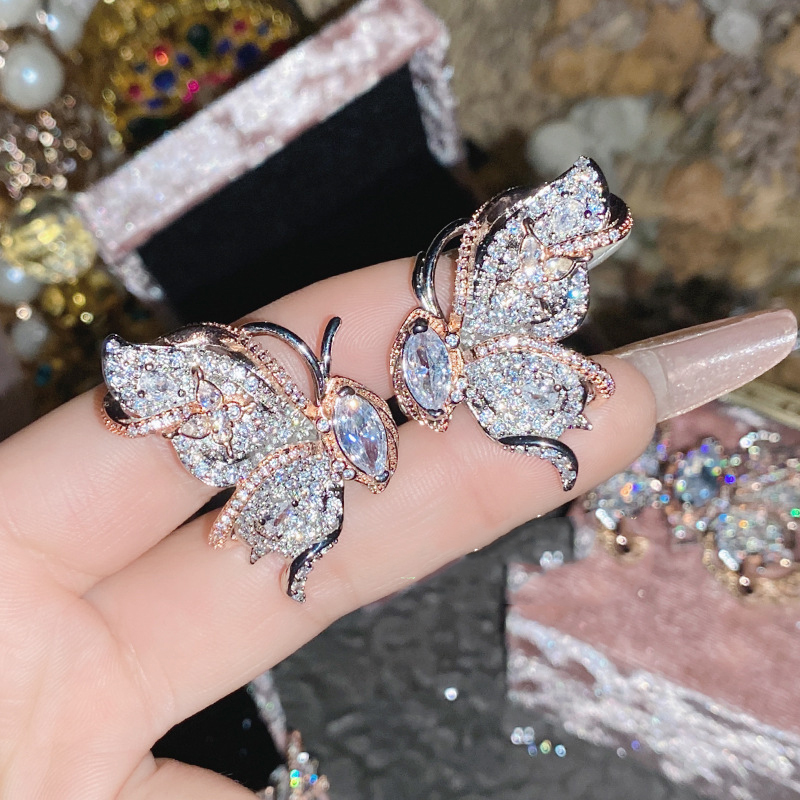 Fashion 2# Gold-plated Copper Butterfly Earrings With Diamonds,Earrings
