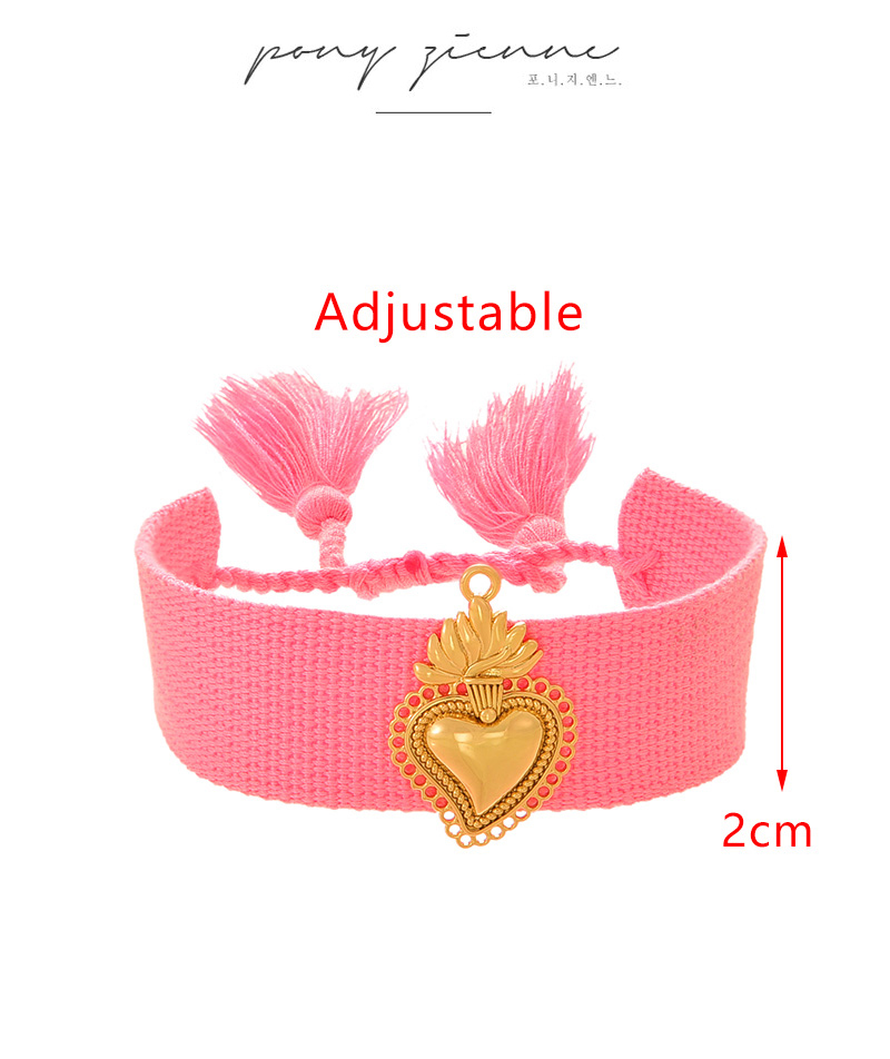 Fashion Leather Pink Irregular Copper Heart Braided Tassel Bracelet,Bracelets