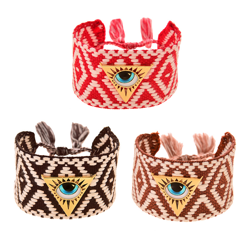 Fashion Coffee Color Copper Set Zircon Triangular Eyes Braided Diamond Tassel Bracelet,Bracelets