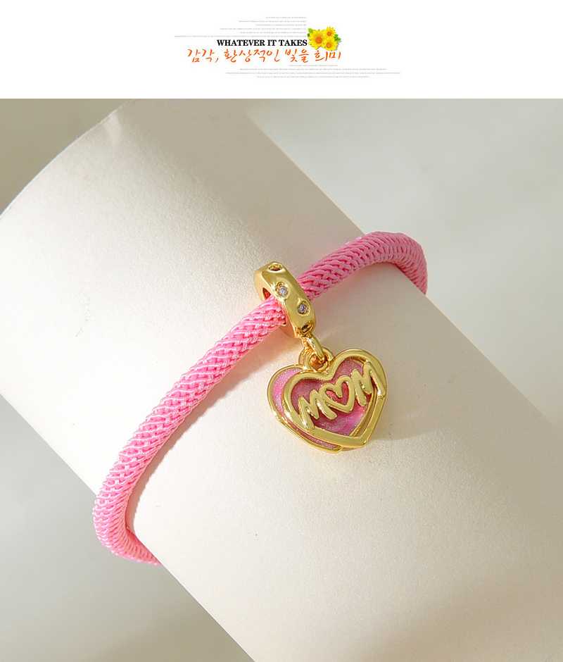 Fashion Pink Copper Inlaid Zircon Love Letter Mom Pendant Braided Bracelet,Bracelets