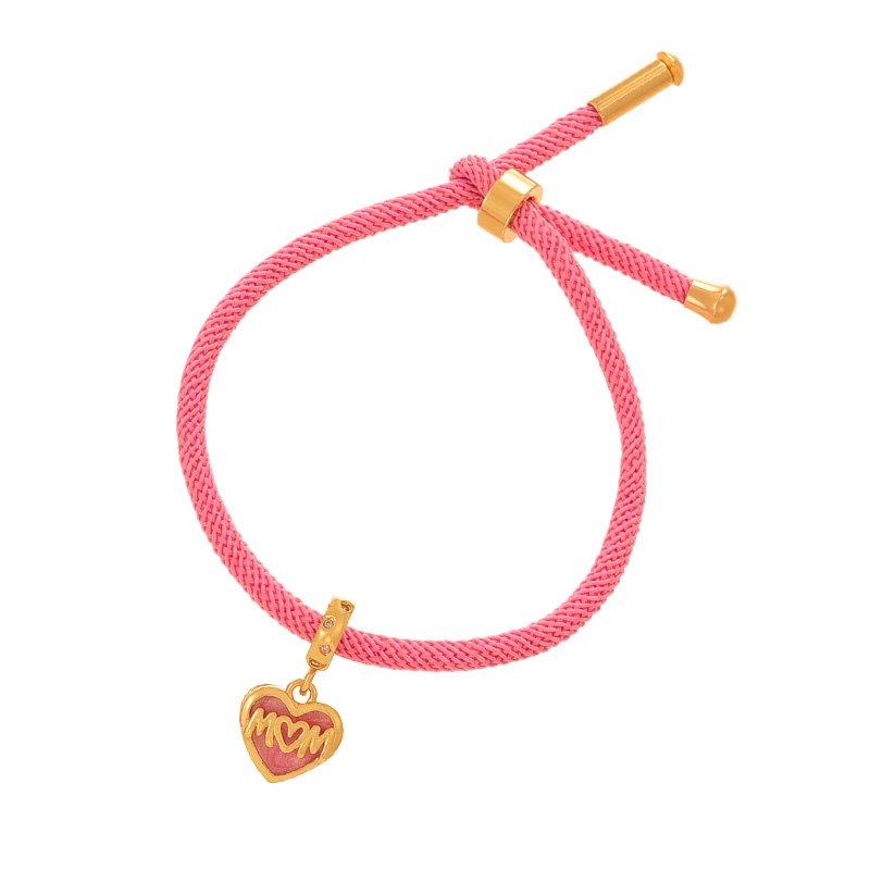 Fashion Pink Copper Inlaid Zircon Love Letter Mom Pendant Braided Bracelet,Bracelets