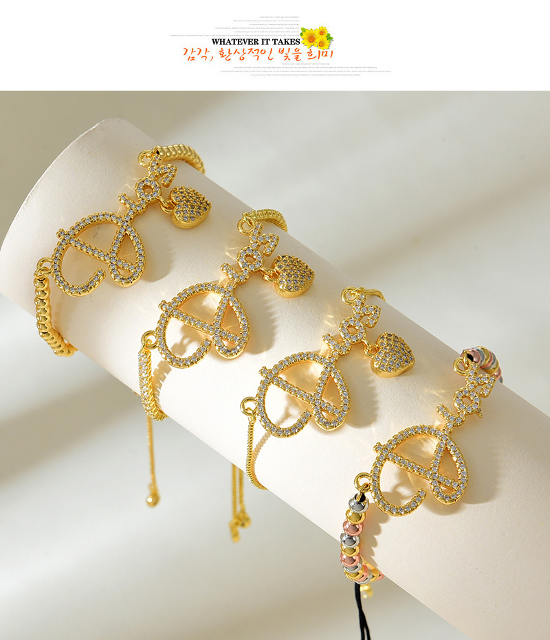 Fashion Golden 4 Copper Inlaid Zircon Letter Love Beaded Pendant Bracelet,Bracelets
