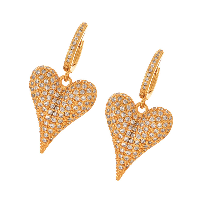 Fashion Golden 2 Copper Inlaid Zircon Heart Hoop Earrings,Earrings