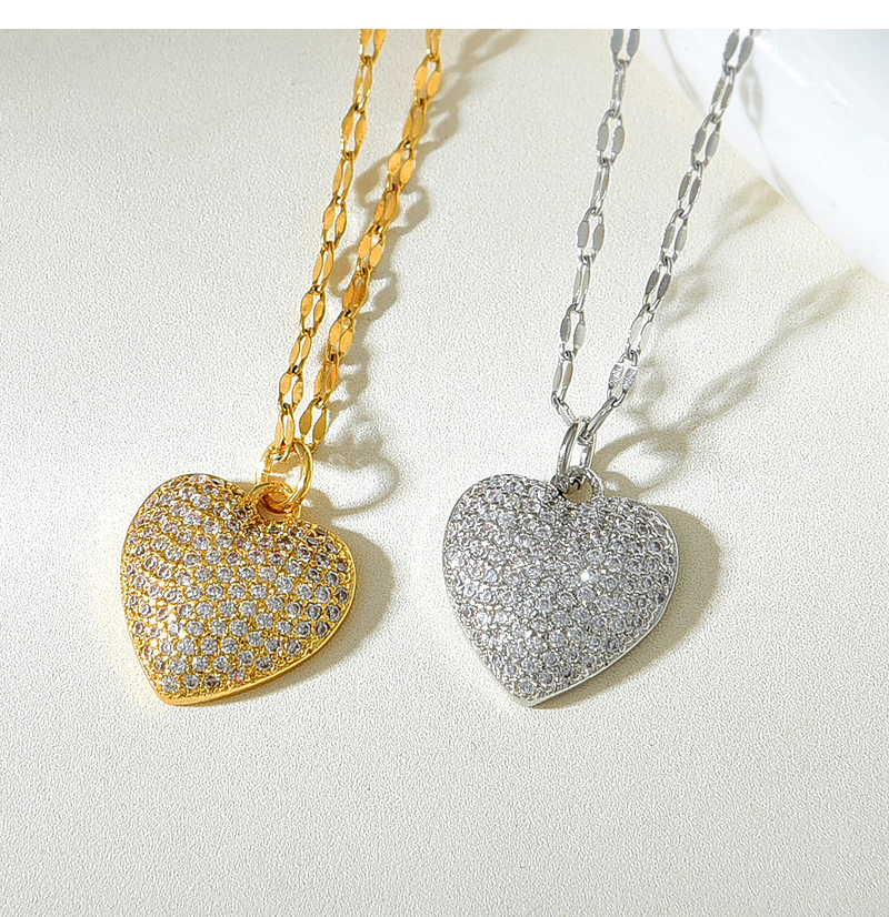 Fashion Silver Titanium Steel Inlaid With Zirconium Love Pendant Necklace,Necklaces
