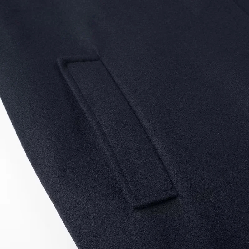 Fashion Navy Blue Polyester Lapel Lace-up Coat,Coat-Jacket
