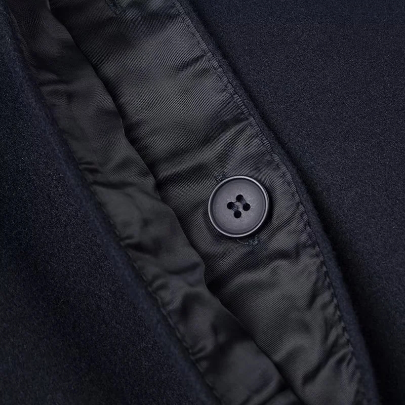 Fashion Navy Blue Polyester Lapel Lace-up Coat,Coat-Jacket