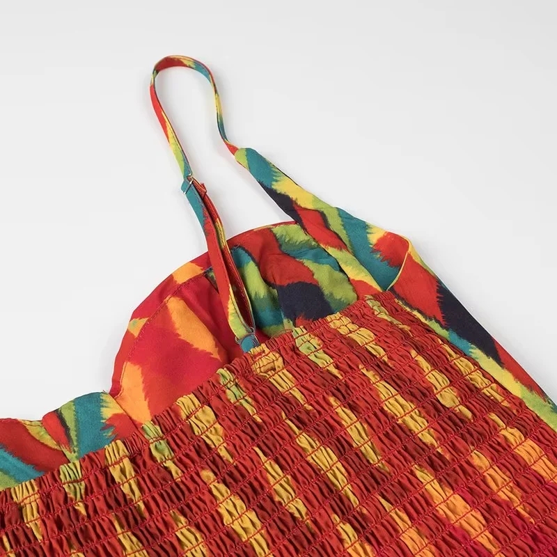 Fashion Color Polyester Printed Suspender Long Skirt,Long Dress