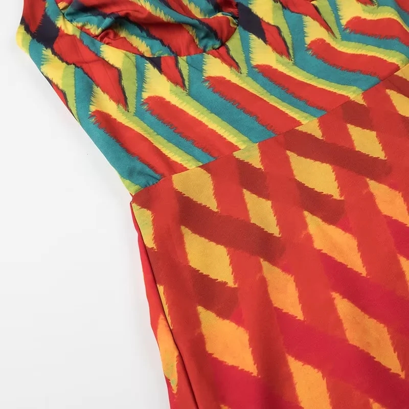 Fashion Color Polyester Printed Suspender Long Skirt,Long Dress