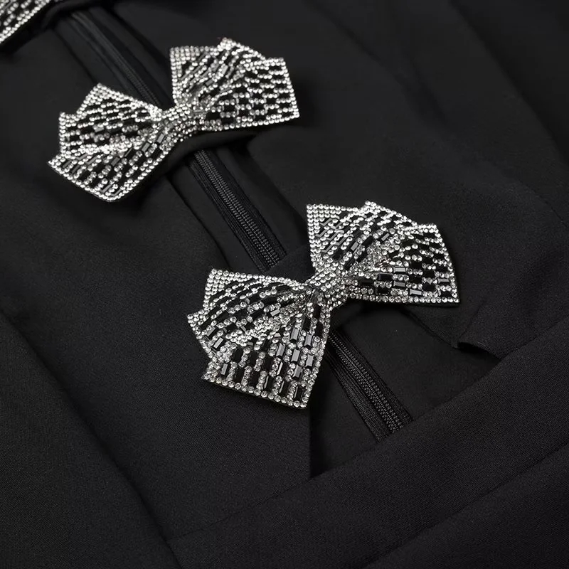 Fashion Black Polyester Diamond Heart Hollow Puff Sleeve Skirt,Mini & Short Dresses