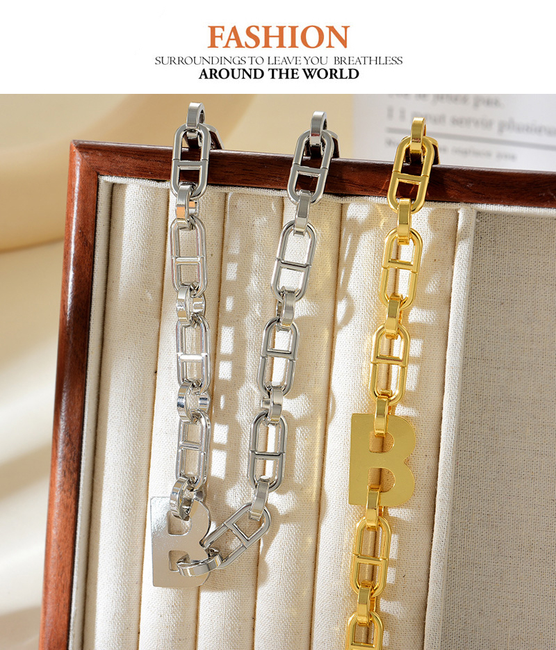 Fashion Silver Alloy Letter B Pendant Thick Chain Necklace,Pendants