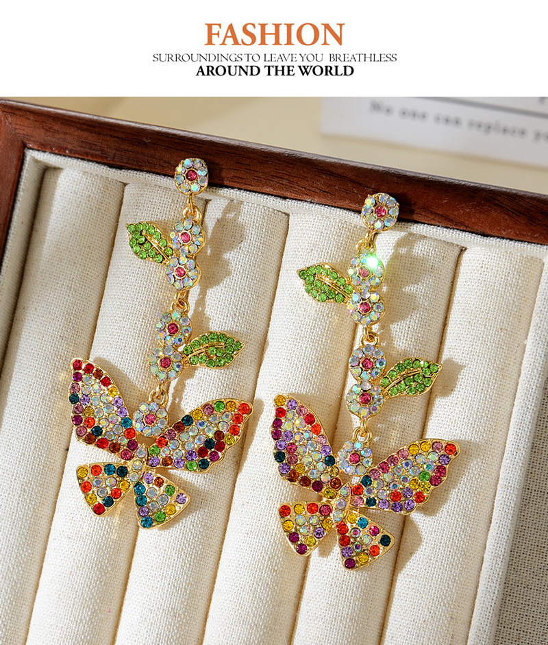 Fashion Color Alloy Diamond Butterfly Earrings,Drop Earrings