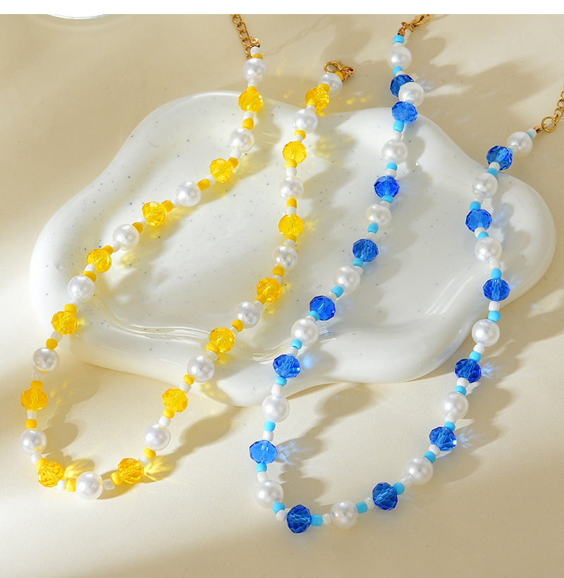Fashion Yellow Crystal Pearl Beaded Necklace,Pendants