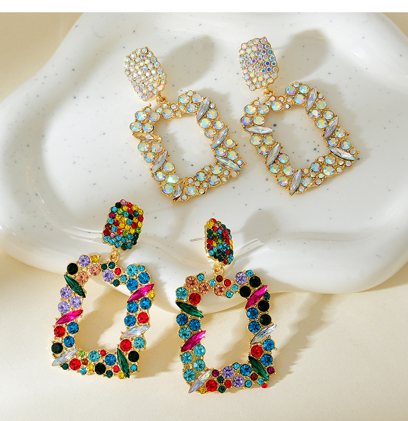 Fashion Ab Color Alloy Diamond Square Earrings,Drop Earrings