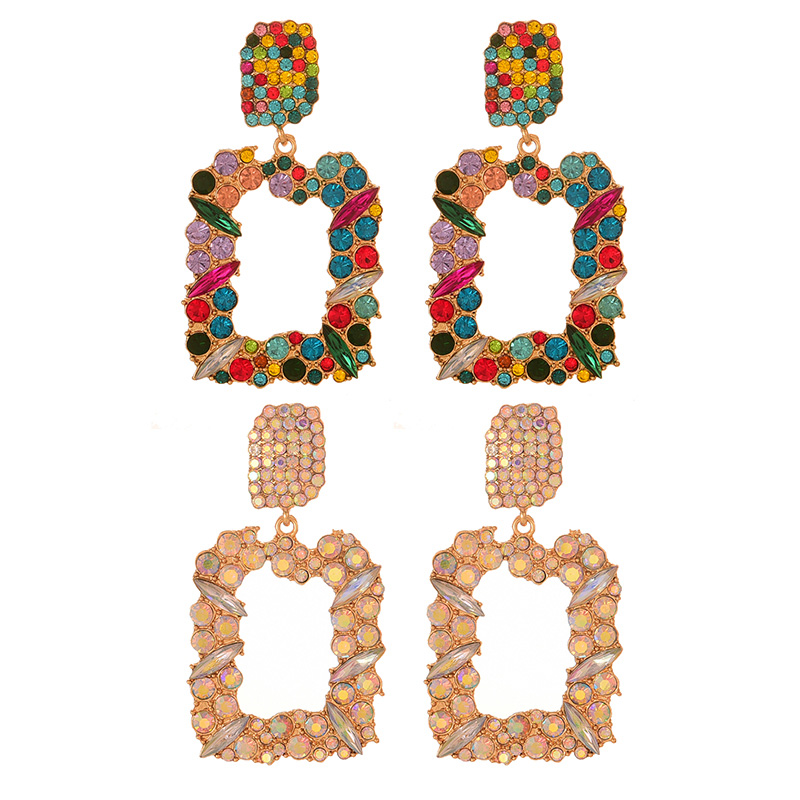 Fashion Ab Color Alloy Diamond Square Earrings,Drop Earrings