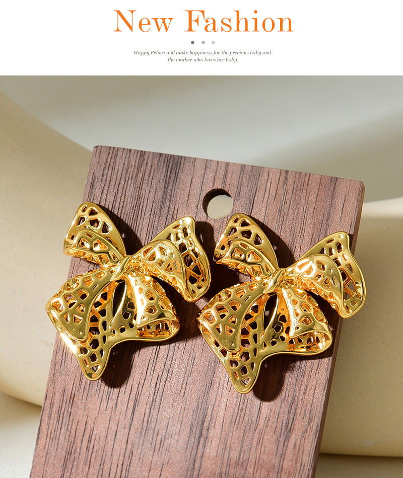 Fashion Gold Copper Hollow Bow Earrings,Earrings