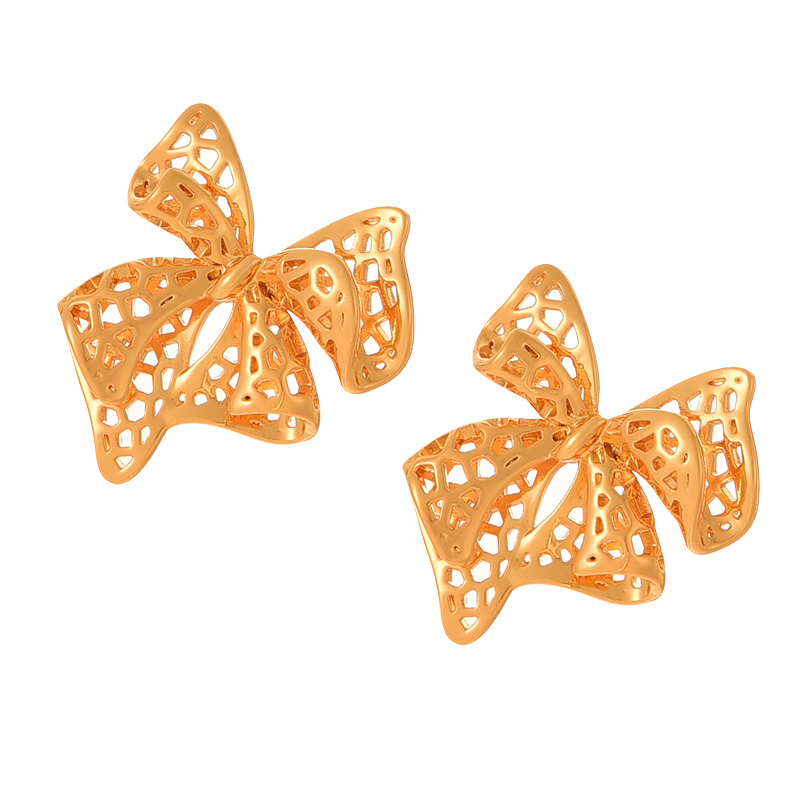 Fashion Gold Copper Hollow Bow Earrings,Earrings