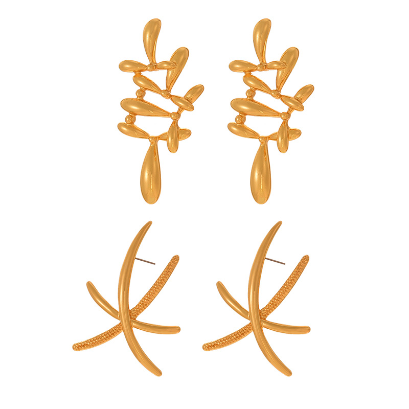 Fashion Golden 2 Copper Geometric Line Earrings,Earrings