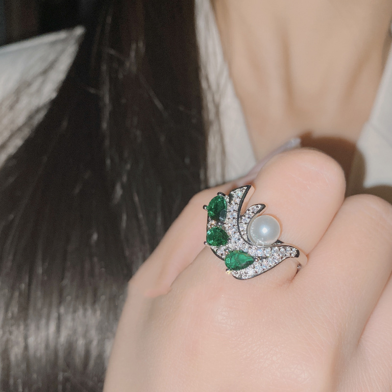 Fashion Green Spinel Copper Diamond Geometric Ring,Rings