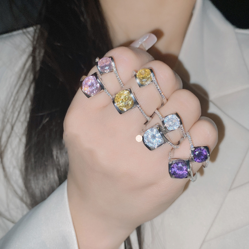 Fashion 2 Carat ? Purple Diamond Copper Diamond Geometric Ring,Rings