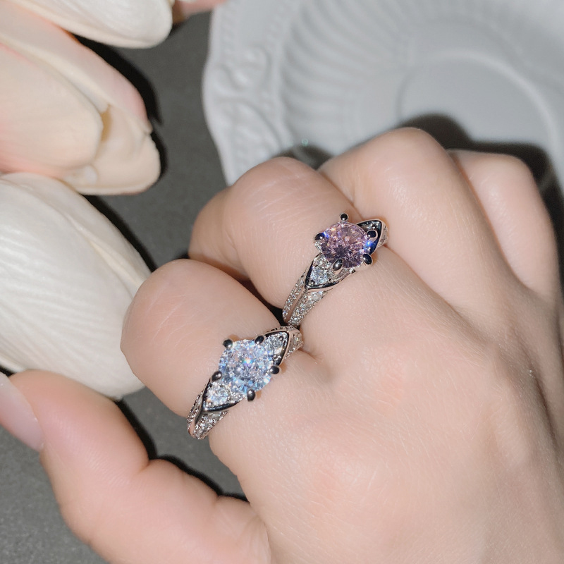 Fashion Pink Diamond Copper Diamond Geometric Ring,Rings