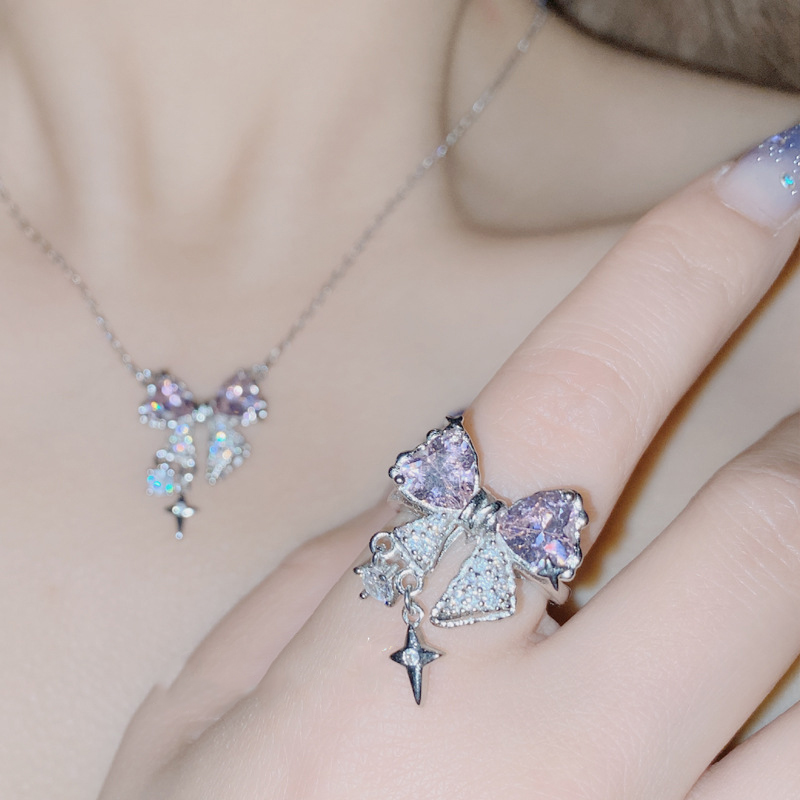 Fashion Pink ? Necklace Copper Diamond Geometric Bow Necklace,Necklaces