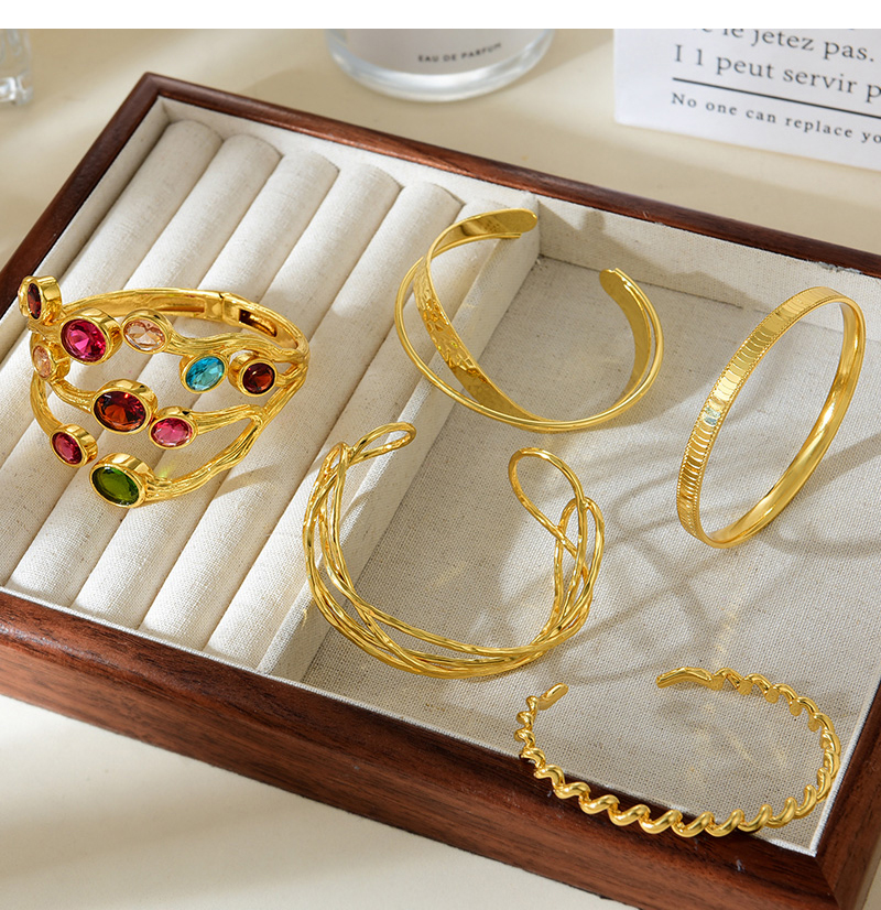 Fashion Gold Copper Inlaid Oval Zirconium Multi-layer Open Bracelet,Bracelets