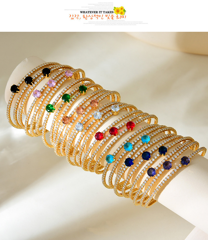 Fashion Black Copper And Diamond Geometric Multi-layered Spring Open Bracelet,Bracelets