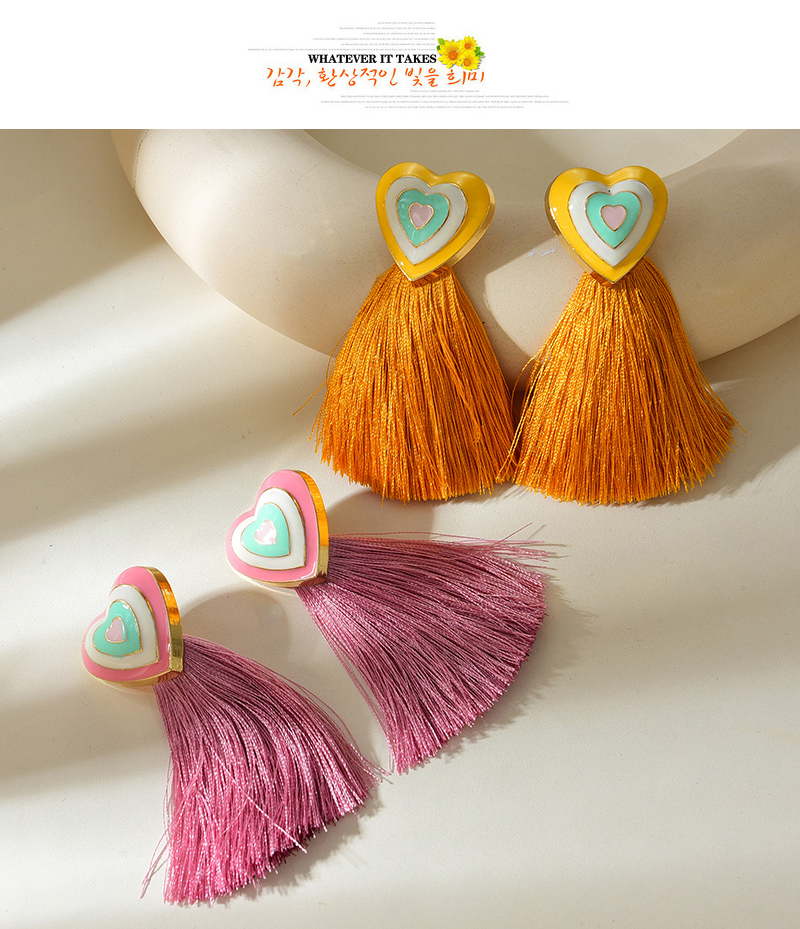 Fashion Pink Copper Dripping Oil Love Tassel Earrings,Earrings