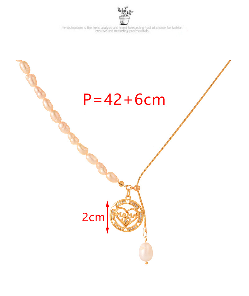 Fashion Golden-2 Pearl Beaded Copper Chain Mama Diamond Love Necklace,Necklaces