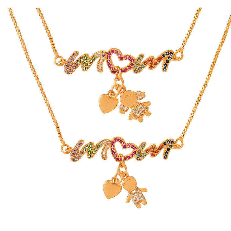 Fashion Girl Copper Inlaid Diamond Love Mom Boy And Girl Necklace,Necklaces