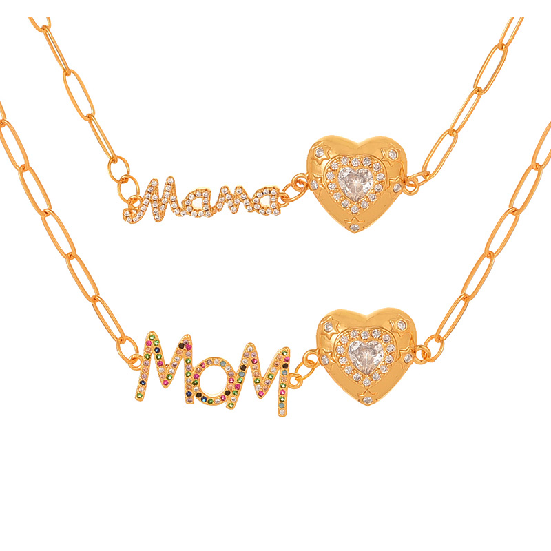 Fashion Mom Copper Inlaid Zirconium Heart Letter Mom Necklace,Necklaces