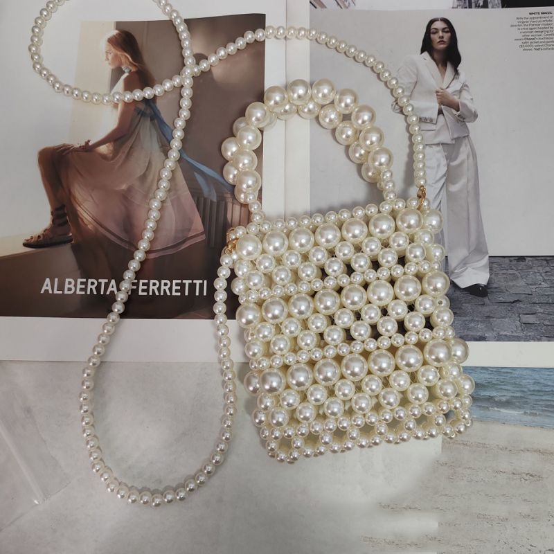 Fashion Silver Acrylic Beaded Woven Crossbody Bag,Shoulder bags