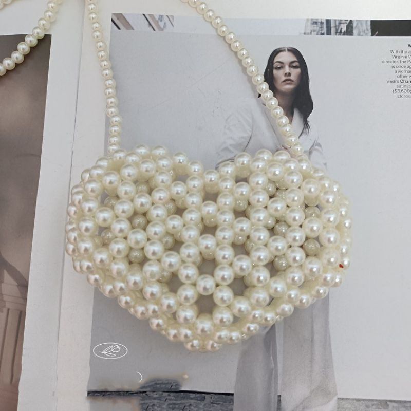 Fashion Pearl Bead Crossbody Simple Style Acrylic Beaded Woven Crossbody Bag,Shoulder bags