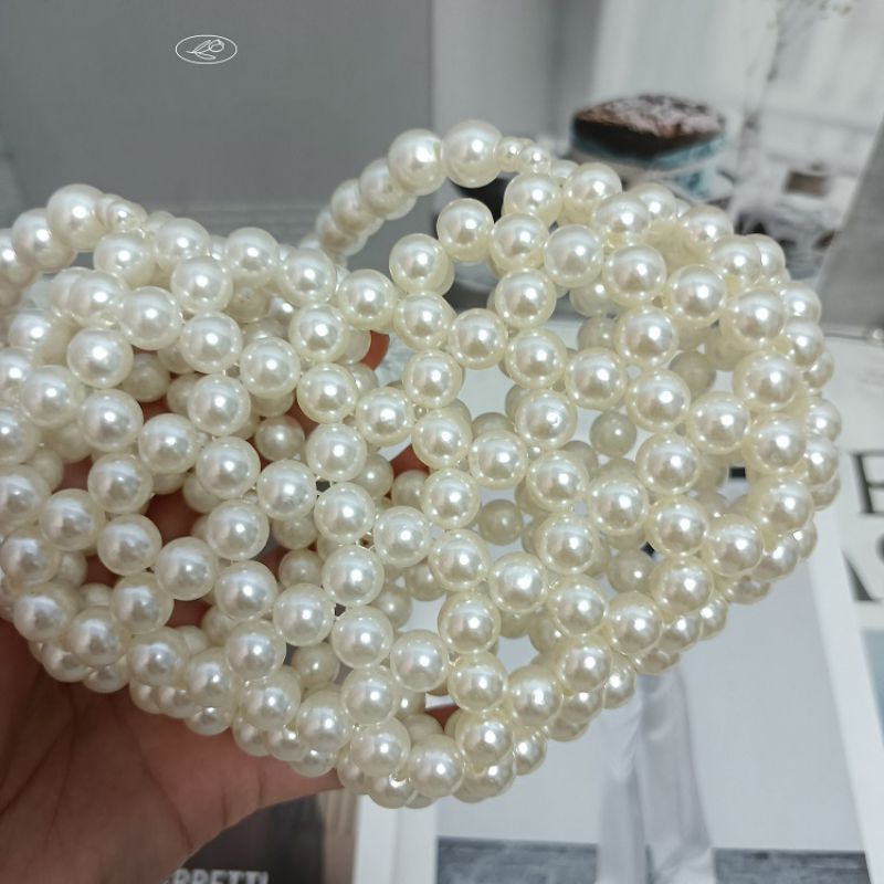 Fashion Pearl Beads Simple Portable Style Acrylic Beaded Woven Tote Bag,Handbags