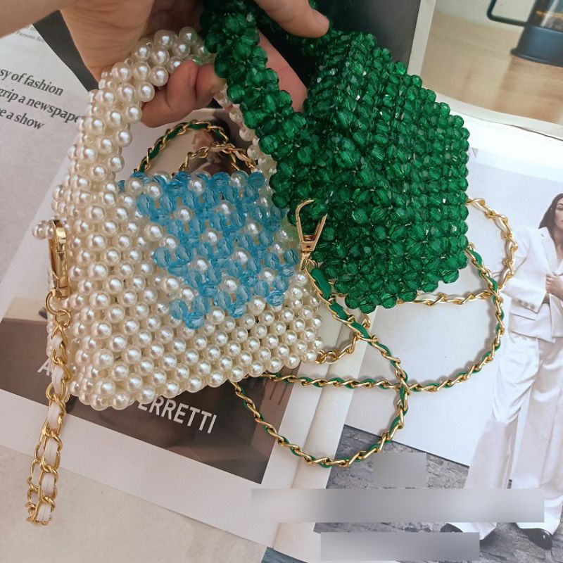 Fashion Light Green Acrylic Beaded Woven Crossbody Bag,Shoulder bags