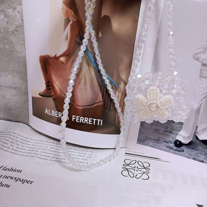 Fashion Symphony Transparent White Acrylic Beaded Woven Crossbody Bag,Shoulder bags