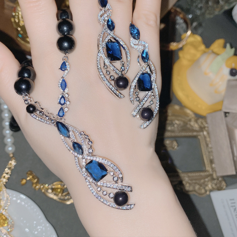 Fashion Necklace ? Blue Corundum Copper And Diamond Geometric Pearl Bead Necklace,Necklaces