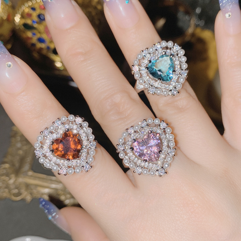 Fashion Ring 0423? Red Diamond Copper Diamond Pearl Love Ring,Rings