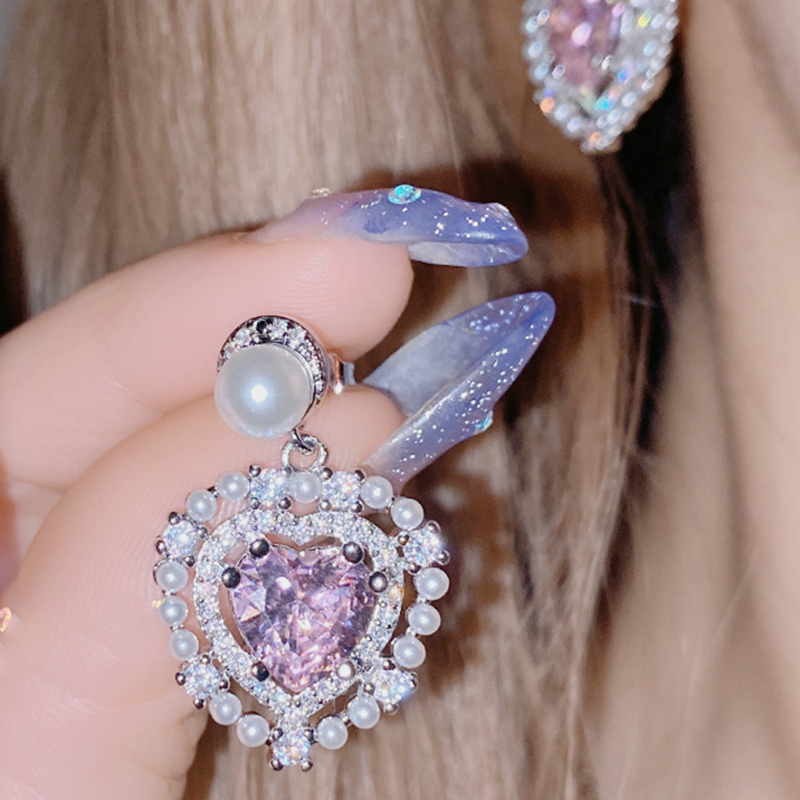Fashion Sea Blue Copper Set With Diamond And Pearl Love Earrings,Earrings