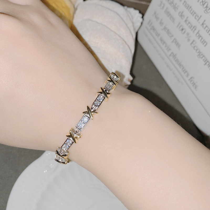 Fashion Flower X Bracelet?split Gold Copper And Diamond Geometric Cross Bracelet,Bracelets