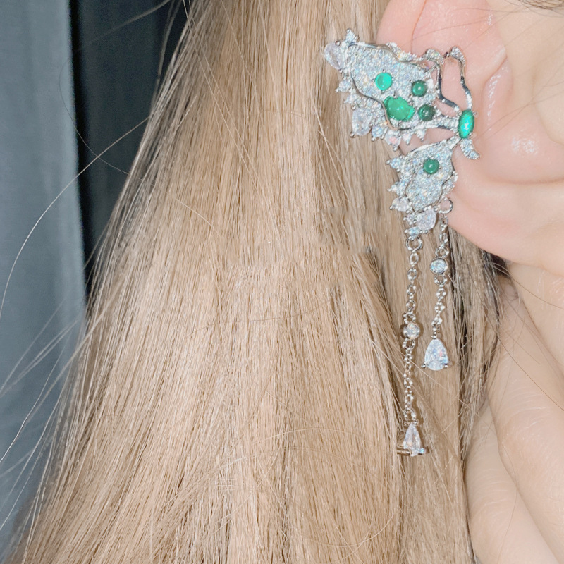 Fashion Earrings 0381?ice Chrysoprase Copper Diamond Butterfly Ear Clips,Earrings